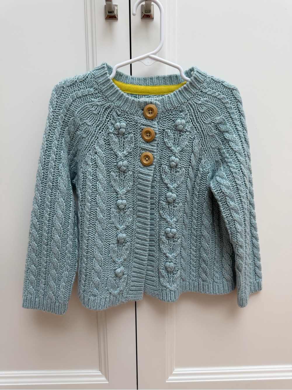 Mini Boden Girls Blue Cable Knit Floral Cardigan Sweater Size 4-5Y